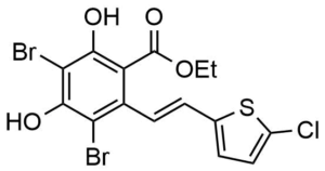 3,5-Dibromo-2-[2-(5-chloro-thiophen-2-yl)-vinyl]-4,6-dihydroxy-benzoic acid ethyl ester